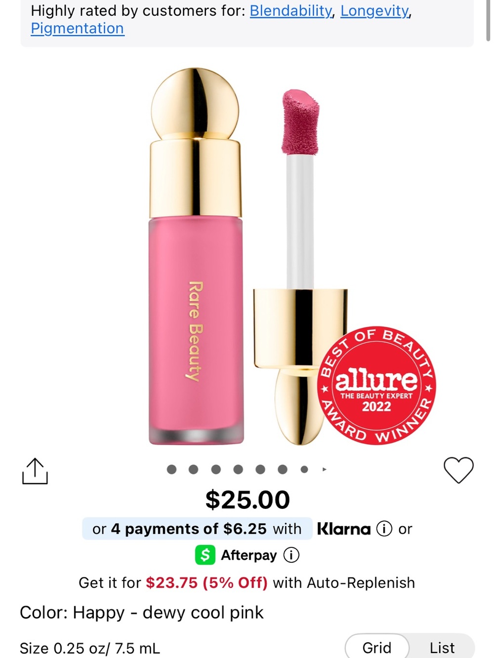 Rare Beauty Soft Matte Liquid Blush — Happy (Dewy Cool Pink)